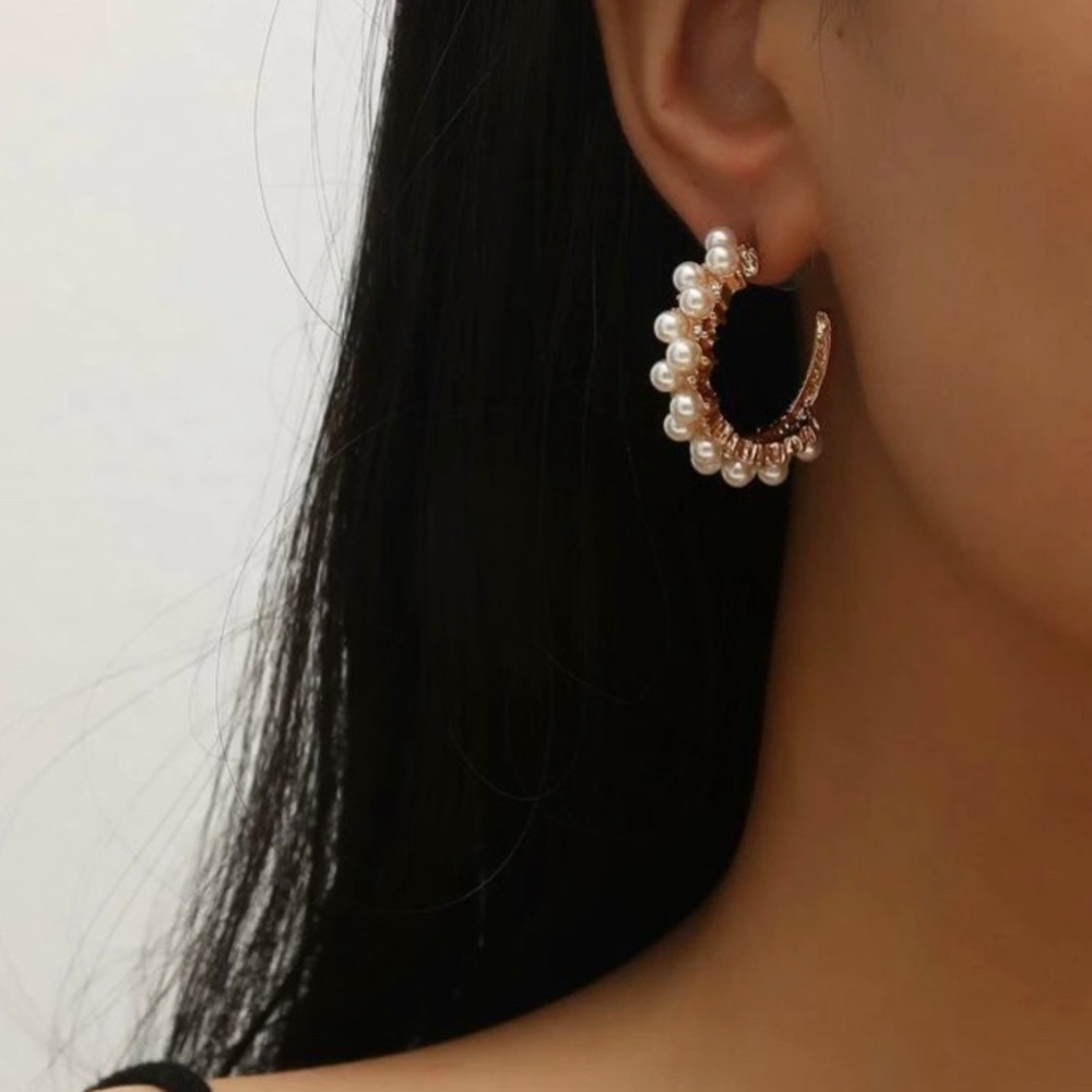 Small Rhinestone Pearl Hoop